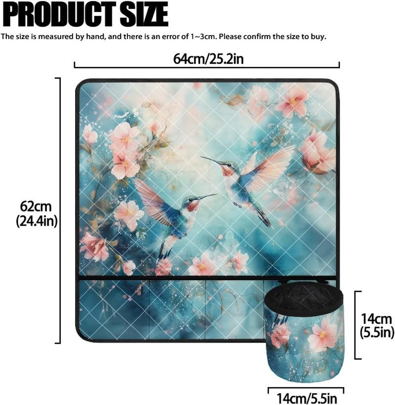 Kathyboom Sewing Machine Mat for Table Teal Hummingbirds Cherry Blossoms Non Slip with Pockets to Reduce Vibration for Most Sewing Machines Home Decor - Image 5